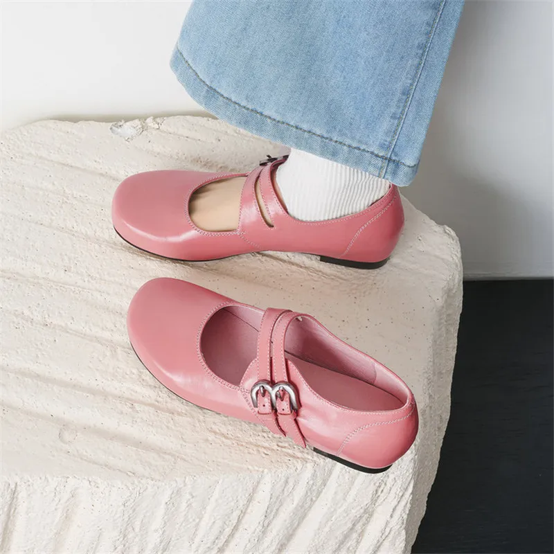 

New Spring/summer Cow Leather Woman Shoe Round Toe Women Pumps Shoes for Women Fashion Mary Jane Shoes Height-increasing Insoles