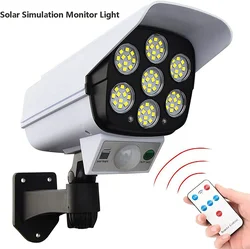 3Modes Multi-angle Lighting Remote Control Solar Powered Simulation Monitoring Induction Wall Lamp with Red Light Warning for Co