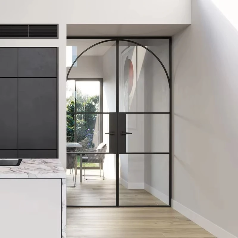 Contemporary Sliding Interior Glass Door With Black Metal Frame Minimalist Partition Door For Office Kitchen Or Living Room