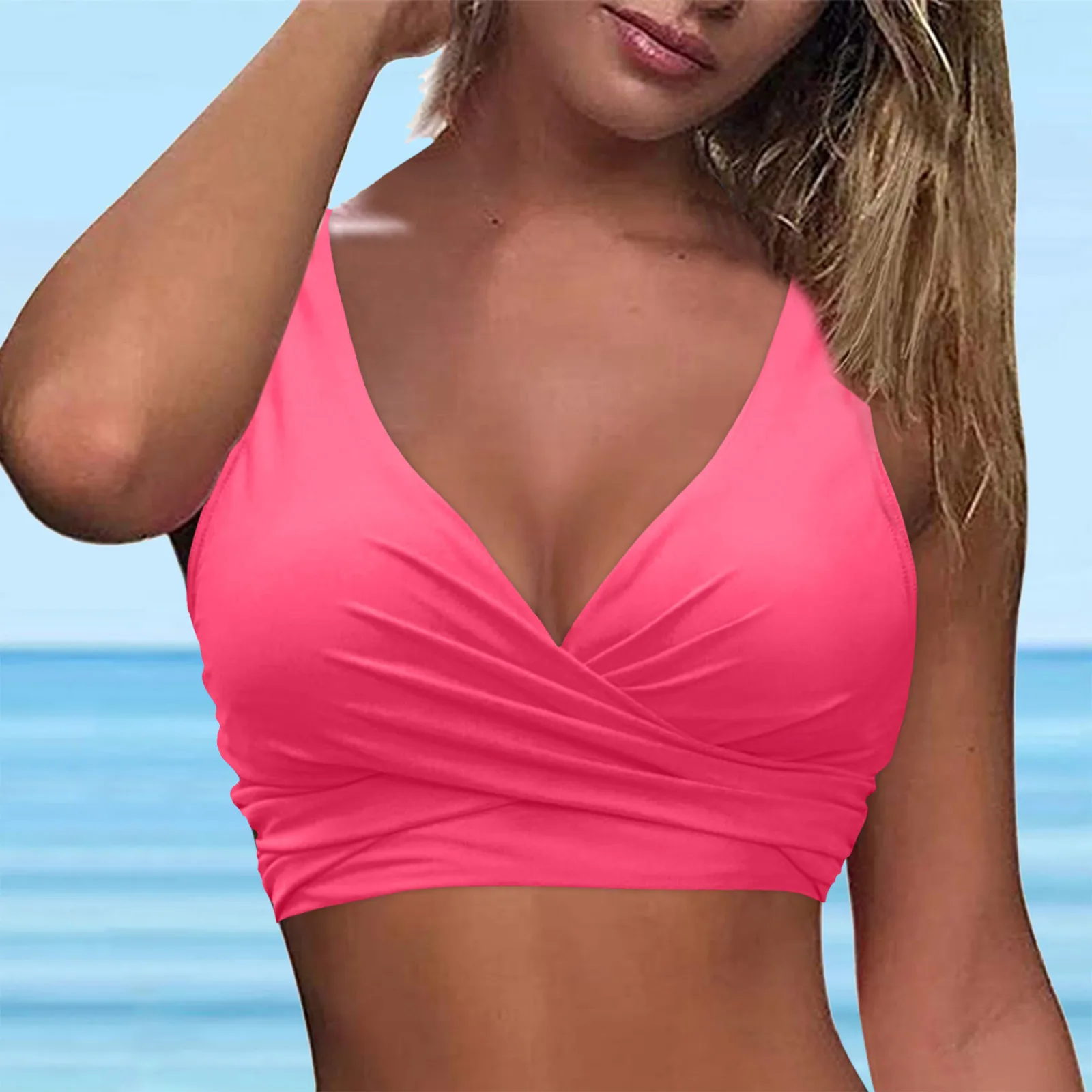 Kobiety Koronkowe stroje kąpielowe Topy na fiszbinach Pełne pokrycie Bikini Top Push Up Swim Crop Top Wiązanie na plecach Kostium kąpielowy Kobieta