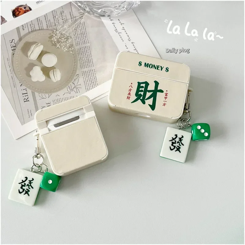Mahjong Pendant Case for AirPods 4 Airpod 1 2 3 Pro Pro2 Bluetooth Earbuds Charging Box Protective Earphone Case Cover