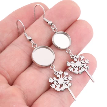 10ชิ้นสเตนเลสสตีลพอดีกับต่างหู10มม. 12มม. การตั้งค่าฐานช่องว่างกับเสน่ห์ Dandelion หูฟัง DIY