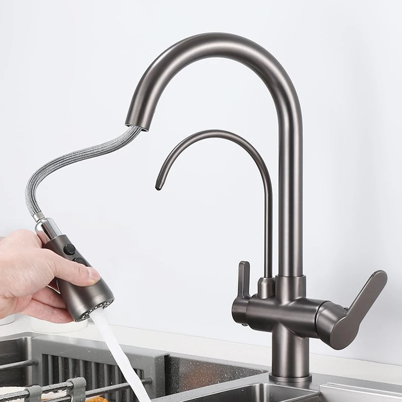 Grey Touch Filter Kitchen Mixer Tap Solid Brass Hot Cold Kitchen Fixture Pull Out Kitchen Taps Smart Sensor Touch Kitchen Faucet