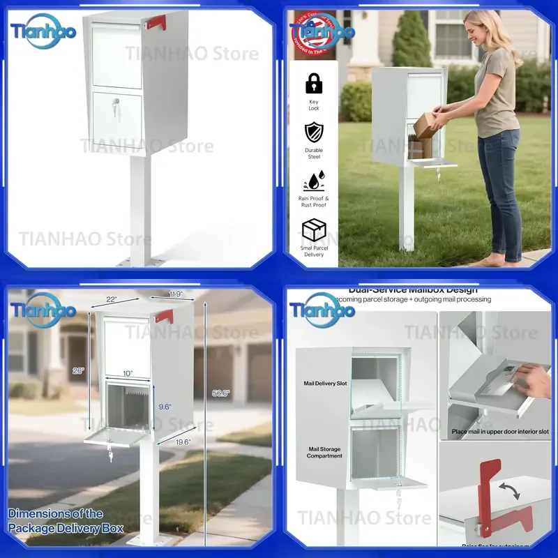 for Large Locking Mailbox for Outside Secure Curbside Post Mount with Base Plate Weatherproof Outdoor Residential Custom