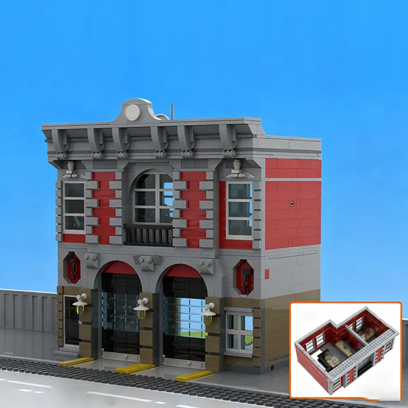 都市街並みモデル MOC 組み立てブロック 消防署 センター モジュール式テクノロジー 子供向けホリデーギフト 組み立ておもちゃセット
