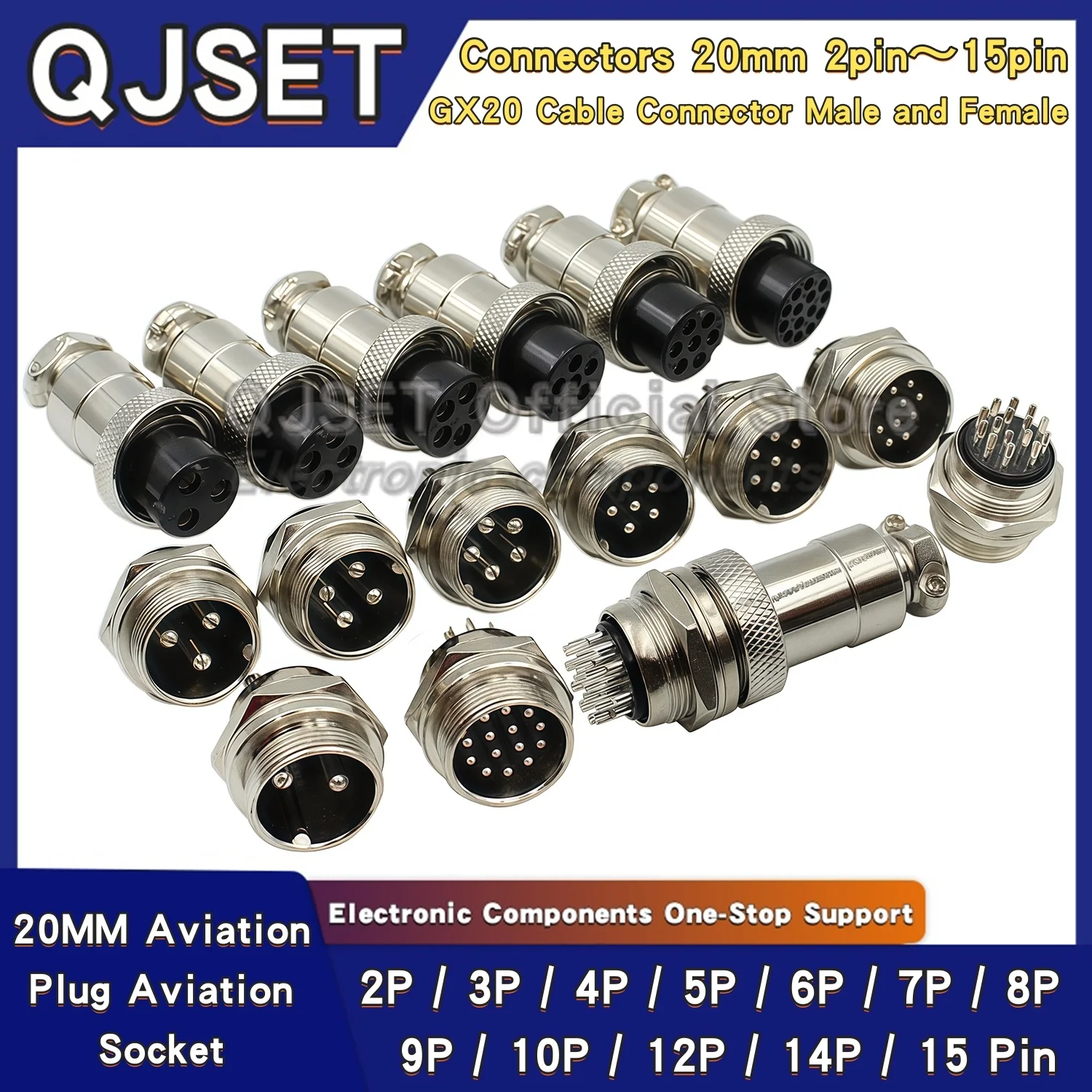 2 Pcs 20mm Aviation Plug Connectors GX20-2 Pins 3 4 5 6 7 8 9 10 12 14 Pins 15 Cores Male and Female Cable Wire Connectors GX20