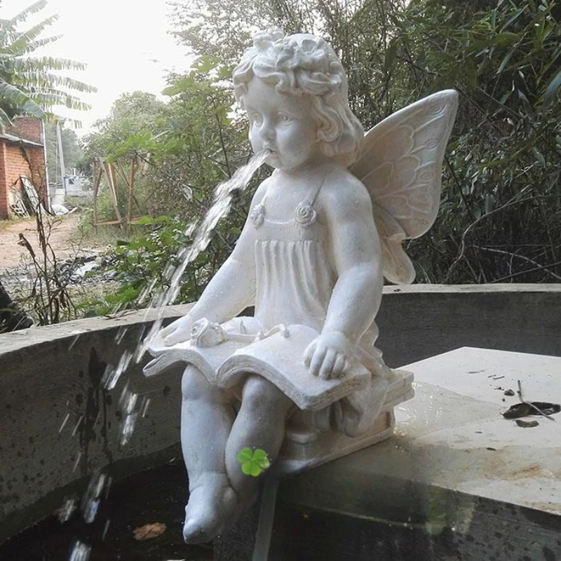 

European-Style Home Garden Landscape Sculpture Reading Sculpture Fish Pond Water Landscape Decoration Angel Fountain