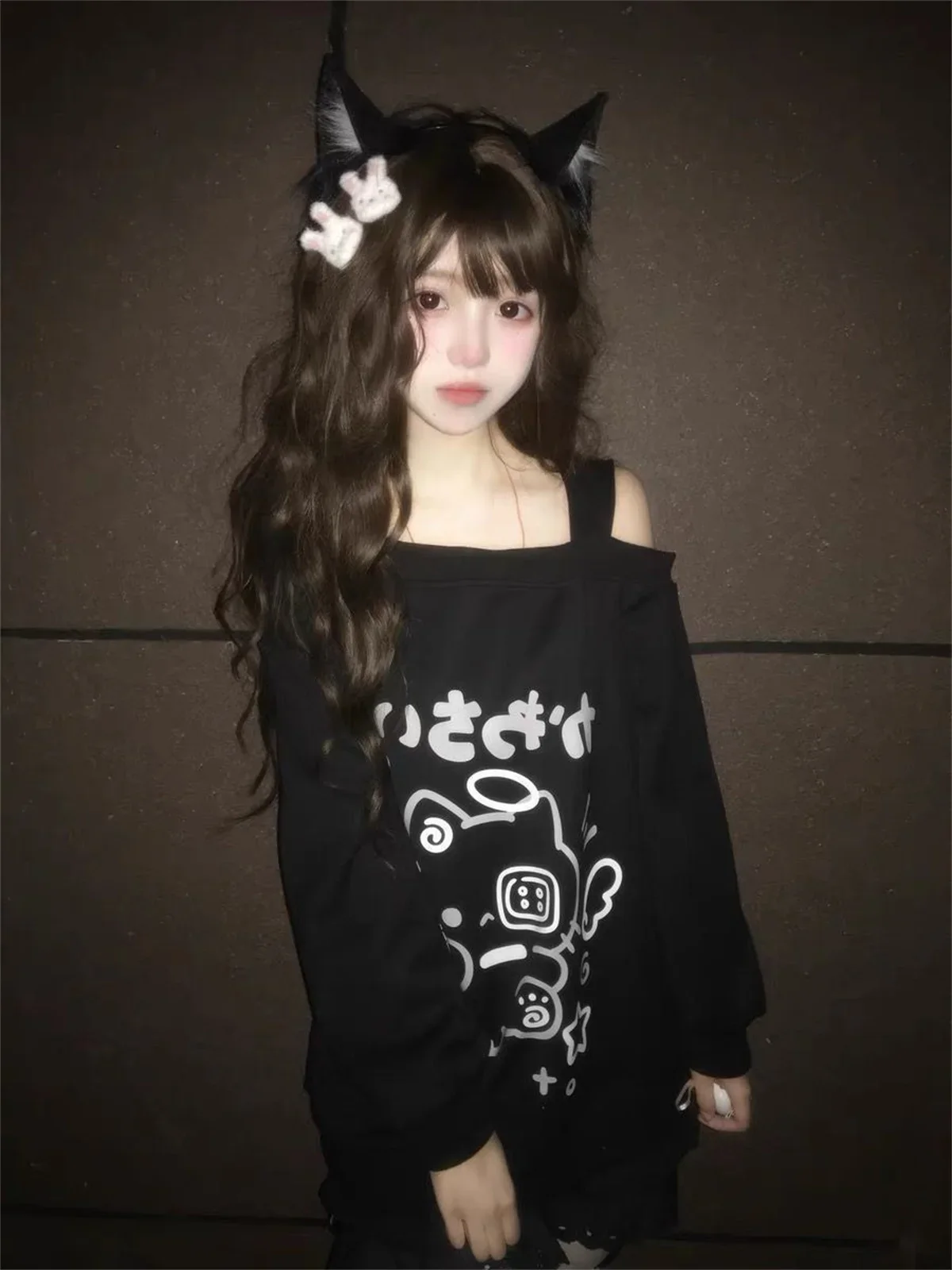 Japanische T-Shirts 2025 Damenbekleidung Schleife Cartoon Langarm Camisetas Schulterfreie Lose T-Shirts Lässige Mode T-Shirts Y2k Tops – Detail 29