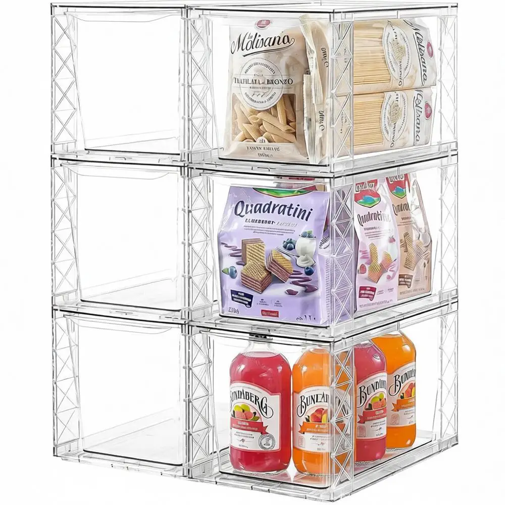 

Kitchen Storage Organizer, Pantry Organizers, Clear Stackable Bins, Handles, Assemble, Bathroom, Kitchen, Pantry, Cabinet, Close