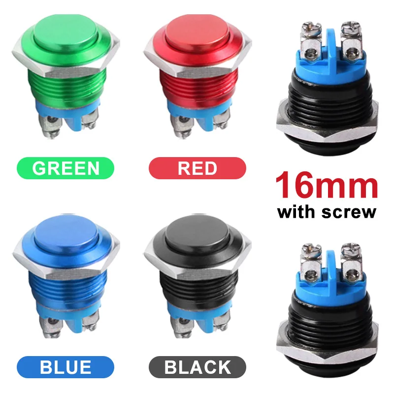 

2/5Pcs IP67 Waterproof Round Metal Push Button Switch 16mm Momentary Power Switch ON OFF Self-reset Switches with Screw