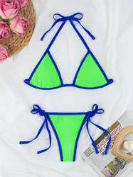 Triangle Green String Extrem Bikini Border Swimsuit Halter Backless Y2K Swimwear Women Beach Micro Tangas Bathing Suit Sexys Set