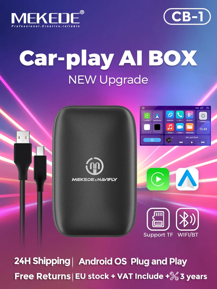 MEKEDE Wireless Carplay Box Android Auto Plug-and-Play unterstützt Lenkradsteuerung, WIFI, BT, GPS für VW, Opel, Seat, Renault, Dacia.