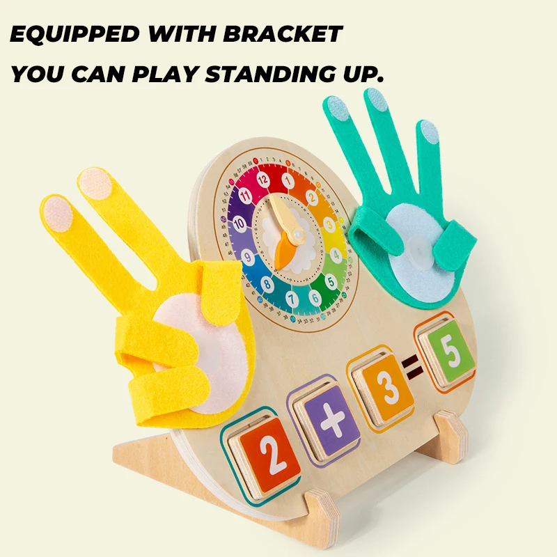 Crianças educação precoce brinquedos de matemática dos desenhos animados relógio de madeira dedo ferramentas de ensino placa aritmética cognição digital montessori brinquedo presentes