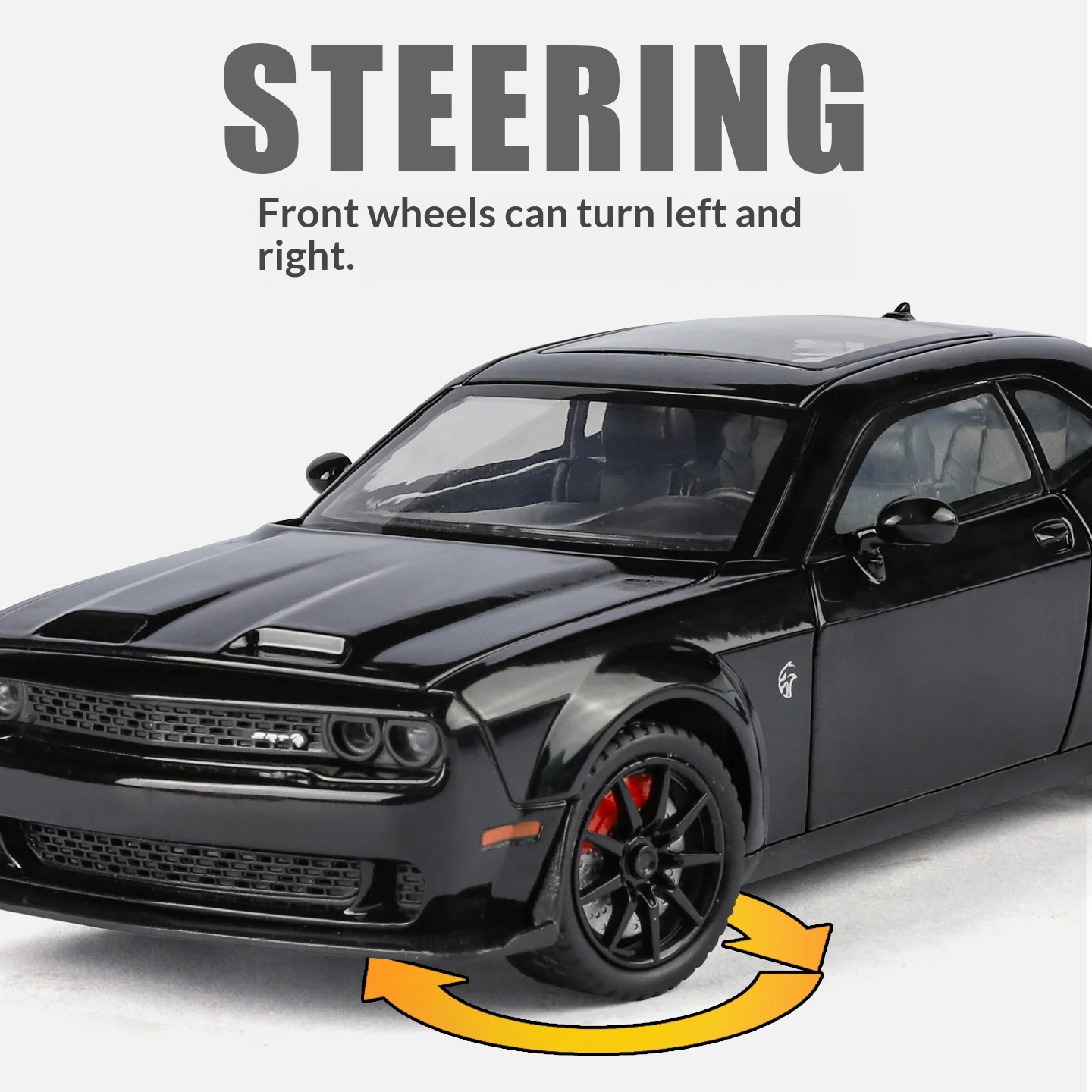 Coche de juguete Hellcat fundido a presión de metal a escala 1/24 con sonido de motor realista, adecuado para regalos de niños, coche de juguete para niños