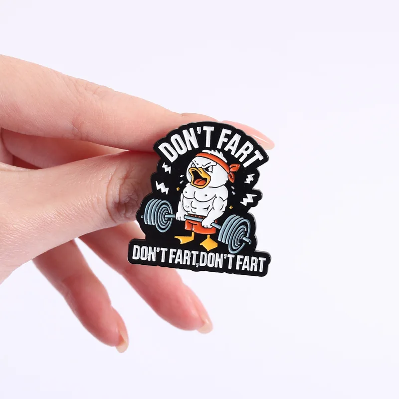 Cartoon Muscle Duck Dog Badge Brooch Pins Never Skip Leg Day Training Don't Fart Enamel Lapel Pin Accessory On Backpack Clothing