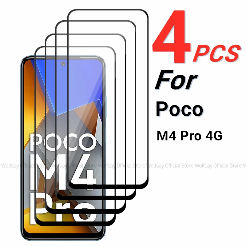 2/4PCS For Xiaomi Poco M4 Pro Glass For Xiaomi Poco M4 Pro Screen Protector Full Glue Tempered Glass Protective Film Poco M4 Pro