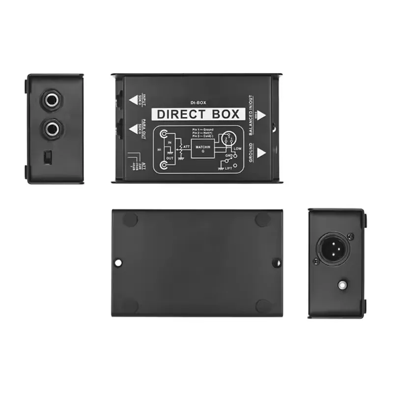 Professional Single Channel Passive DI-Box ฉีดโดยตรงกล่องเสียง Balanced & Unbalance Signal Converter XLR TRS อินเทอร์เฟซ