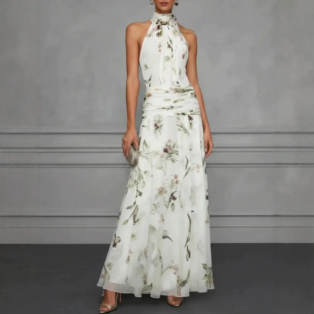 

Fashionable Knot Waist Cinching Maxi Dress Sweet Style mid Waist Knitted Polyester Casual Elegant Gown