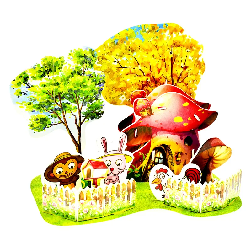 DIY Children's 3D Puzzles Educational Toys Insert Building Blocks Cartoon Building Amusement Park Puzzle Model Toy Gifts P340