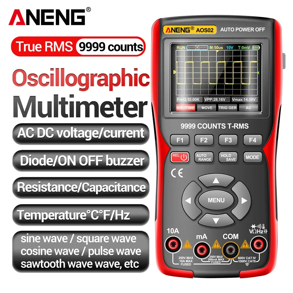 ANENG AOS02 Digital Oscilloscope Multimeter 9999 Counts True RMS 10MHz Portable Electronic Repair Waveform Tester