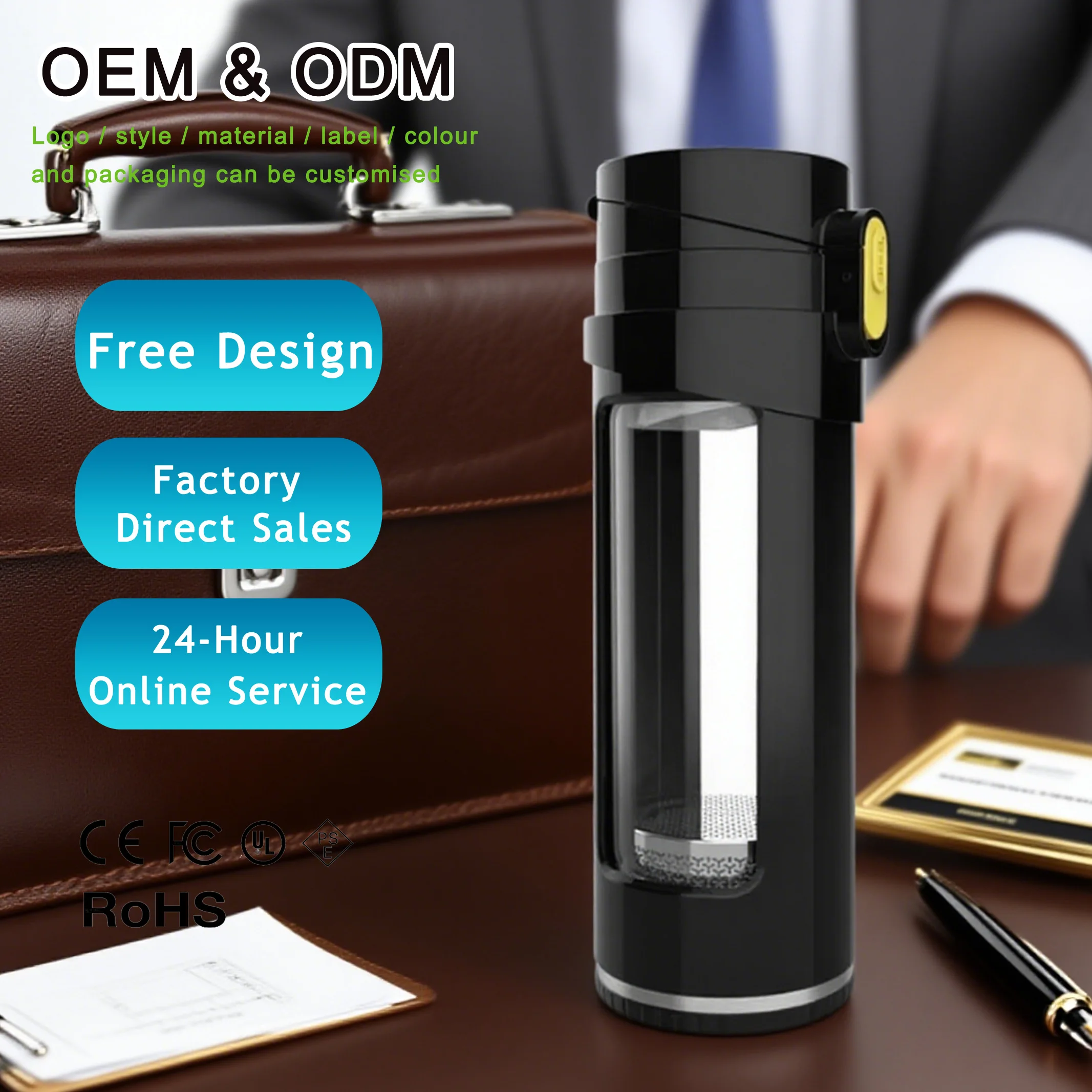 Portable High-Concentration Hydrogen-Rich Water Cup for Tea Electrolytic Health Cup with Tea Water Separation for Men and Women