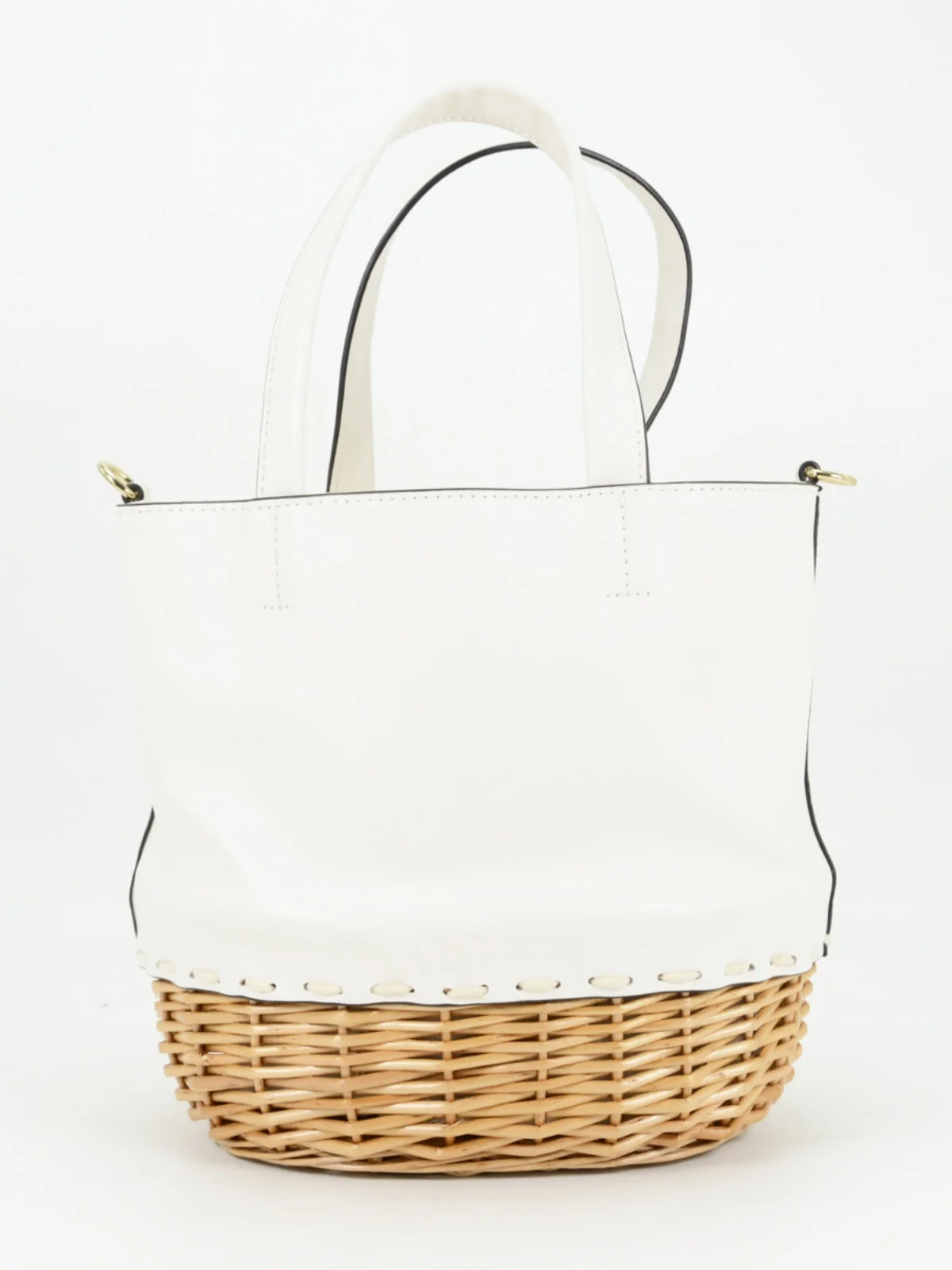 

New Sle Buet Bag Basket Design Leather Splicing Wier Hanrted White Genuine Leather Crossbody Handbag for Women