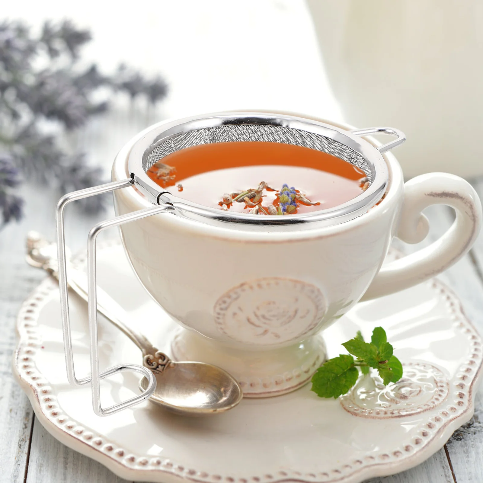 

1pc Stainless Steel Tea Leaf Strainer Fine Mesh Filter For Home Reusable Tea Infuser With Hanging Handle Easy Clean Silver