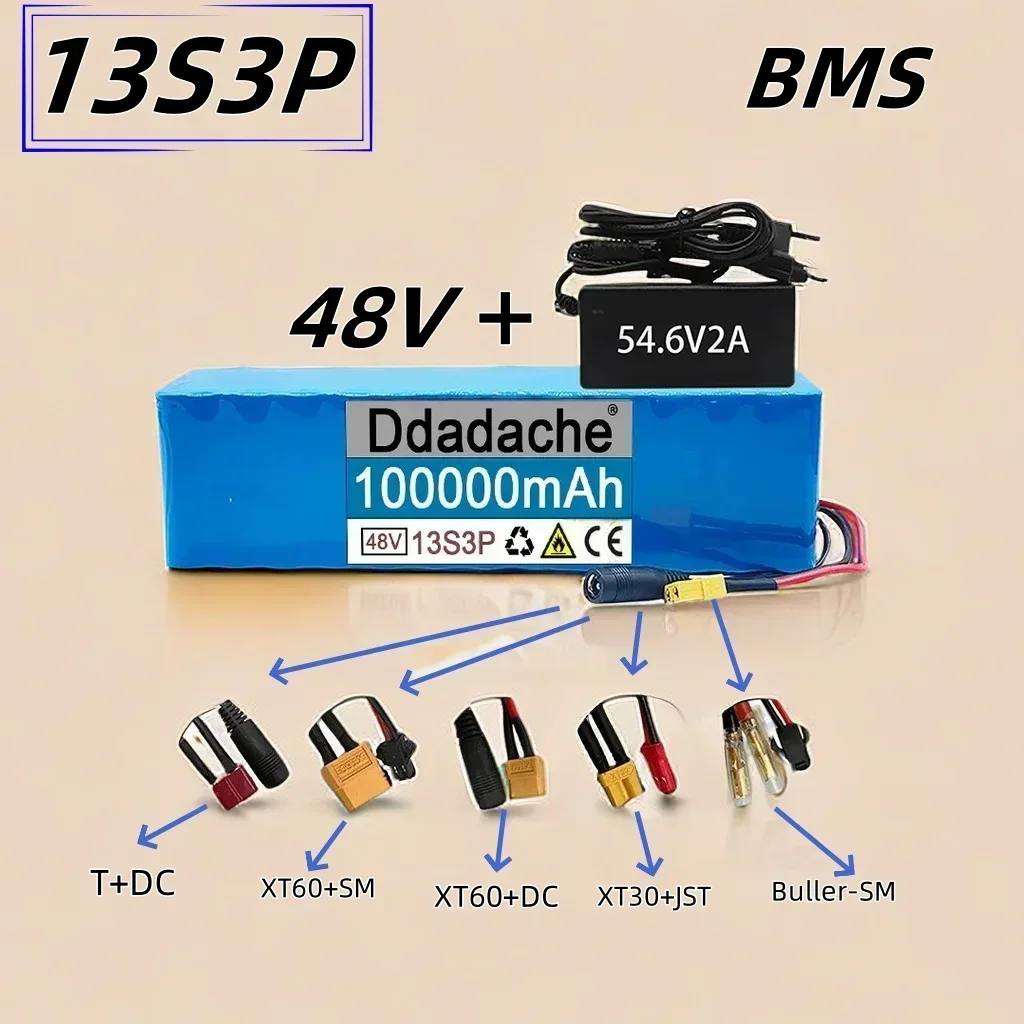 

13S3P 48V 100000mAh lithium-ion 18650 battery pack, suitable for 54.6V electric bicycles and motorcycles with BMS+2A charger