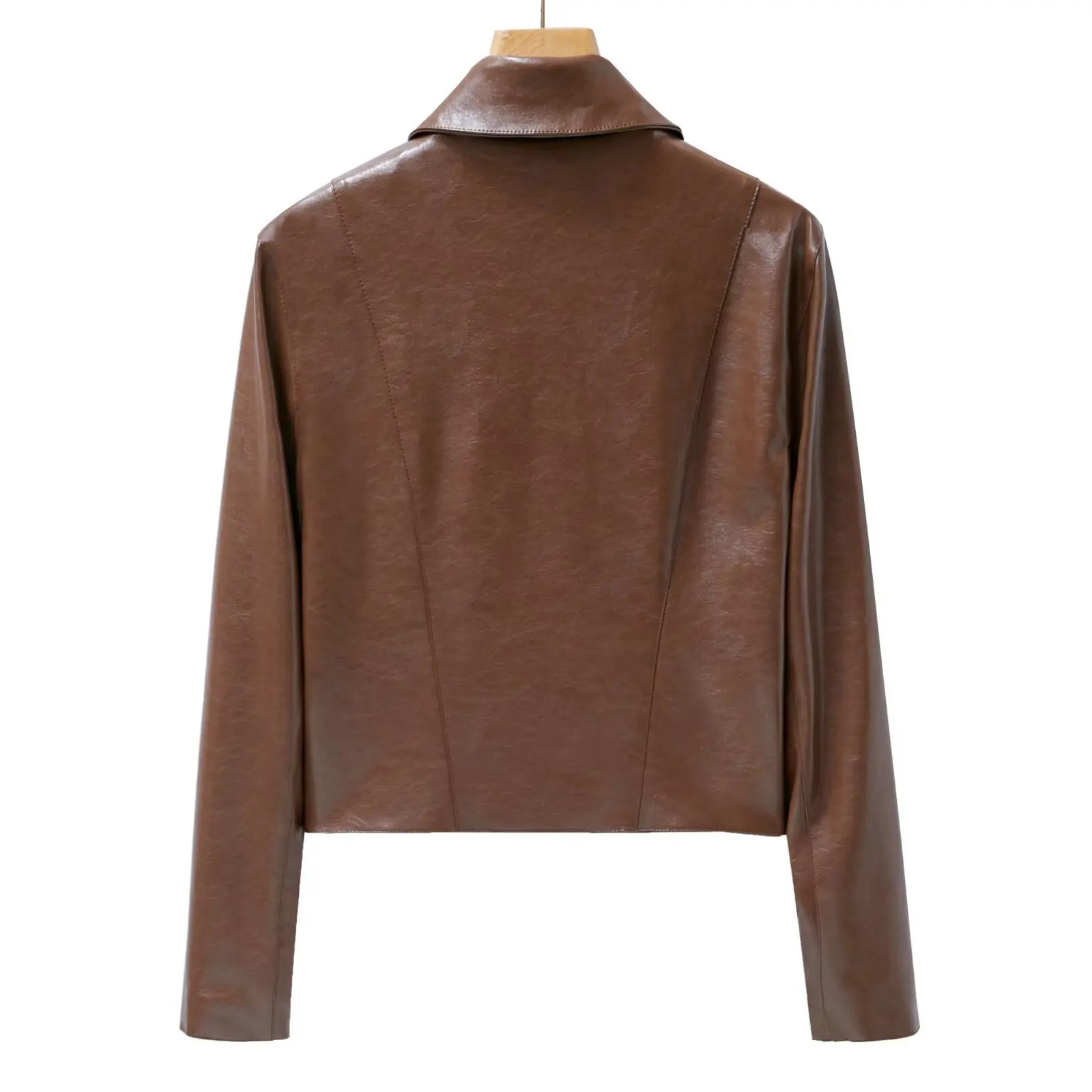 Jaet ort in pelle marrone transfrontaliera Colletto rovesciato casual Cool And Ele per le piccole donne Cappotto da donna Faionable