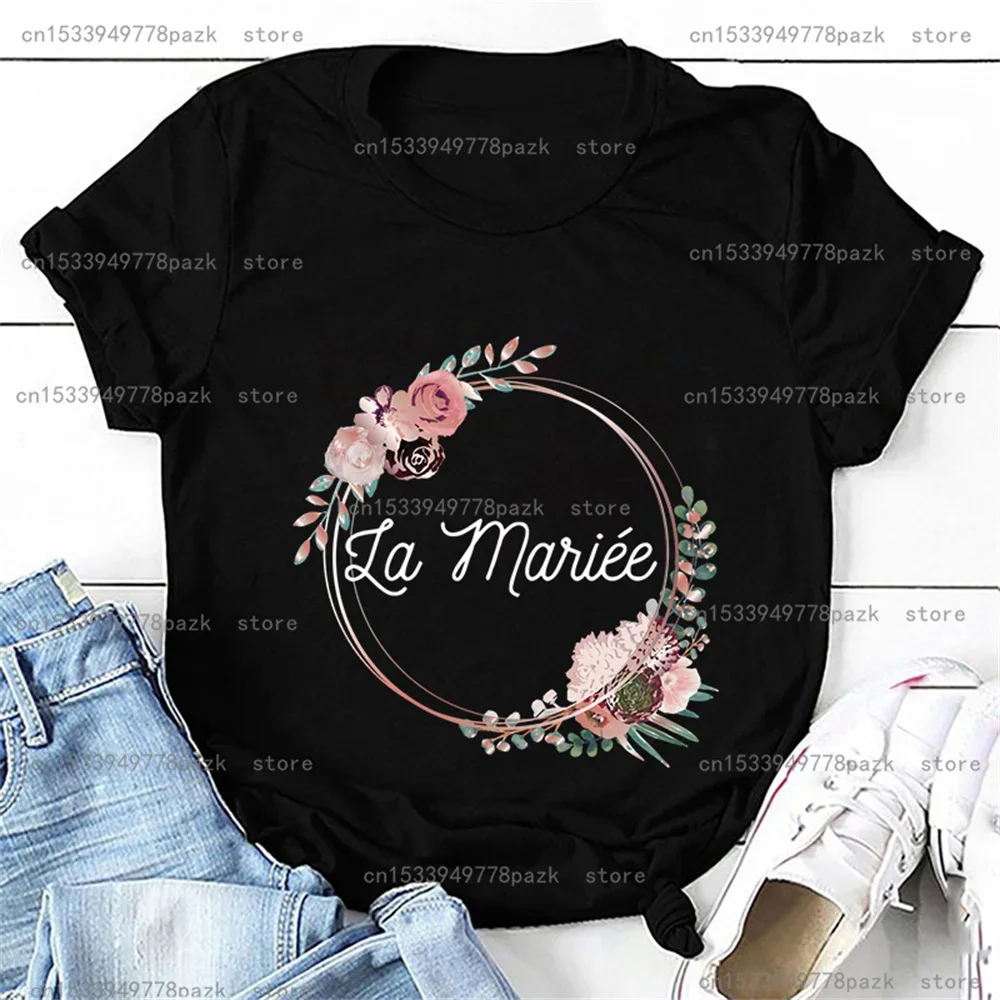 Women's Casual Top La Mariee Evjf Clothes, Short Sleeve T-shirts, Bachelorette Party Tshirt, Bridesmaid Female Bride T-Shirt