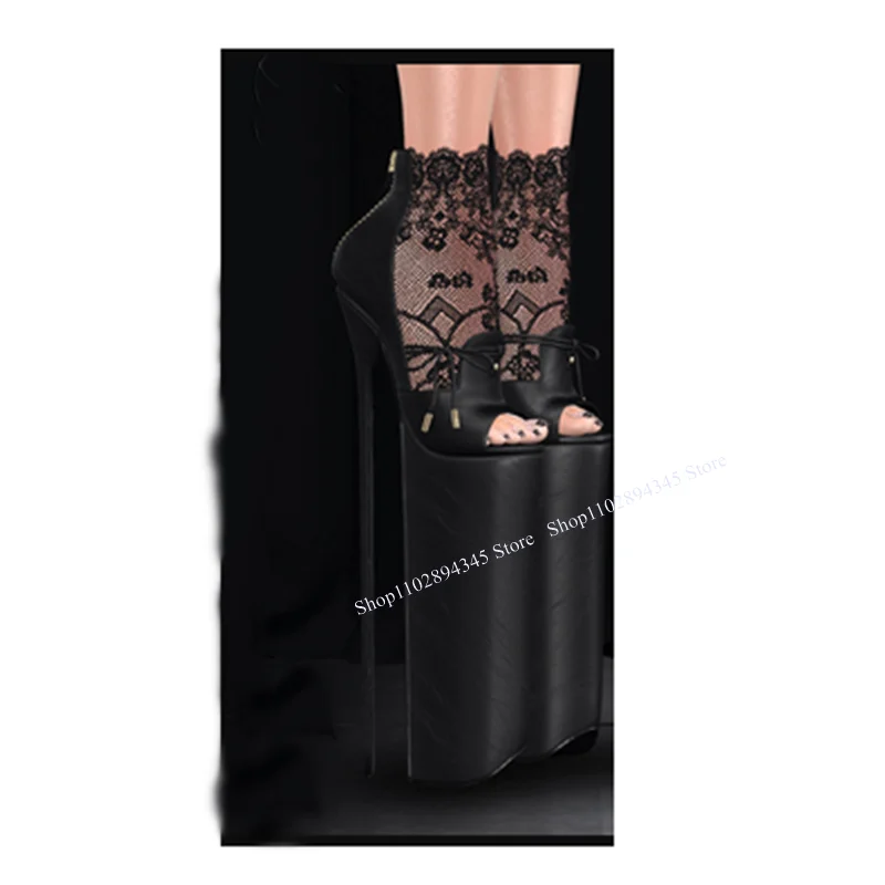Black Zipper Super Platform Hollow Sandals Thin High Heel Peep Toe Cool Fashion Sexy Summer 2024 Woman Shoes Zapatillas Mujer