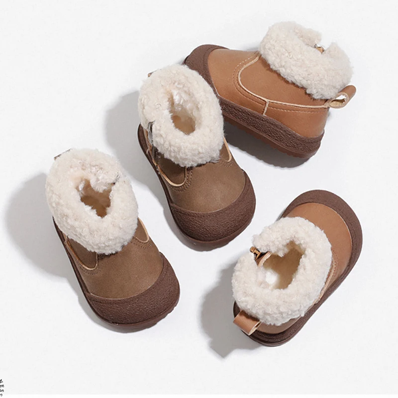 

2025 Winter New Girls' Warm Snow Boots Fleece Lined Thick Baby Short Boots Anti-slip Soft Sole Children's Cotton Footwear