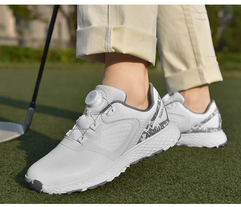 Weiße Golfschuhe für Herren und Damen, wasserdichte Golf-Turnschuhe, rutschfeste Golf-Turnschuhe ohne Spikes, Leder, Outdoor-Sport, Leder-Golfschuhe – Detail 8