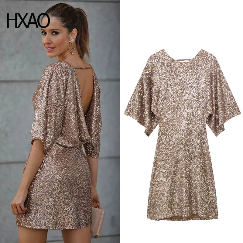 

HXAO Sequin Dresses for Women Mini Backless Dress Female Sexy Short Dresses Party Dress Luxury Evening Dresses Elegant Gown