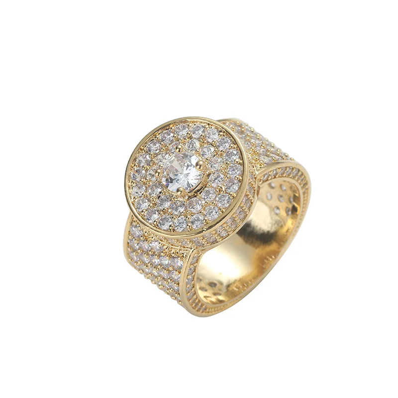 Men's Wide Full Pave Zircon Ring, Stereo Round Hip Hop Rock Rap Style, Exquisite Fashion Party Jewelry Gift