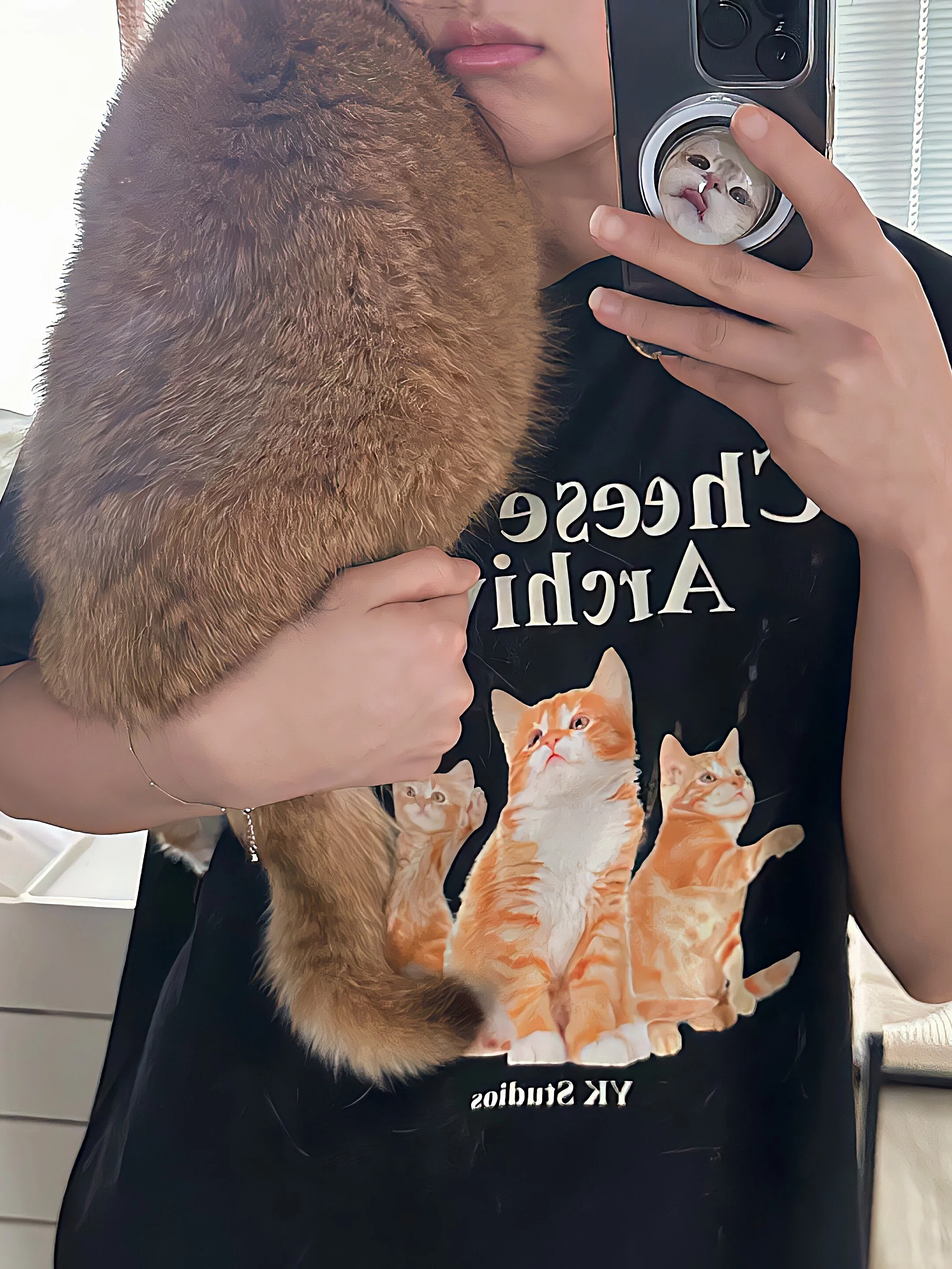 

Cute Orange Cheese Letter Print ort Sve T-irt 00% Cotton Korean Sle Loose Fit Summer Top for Young Women