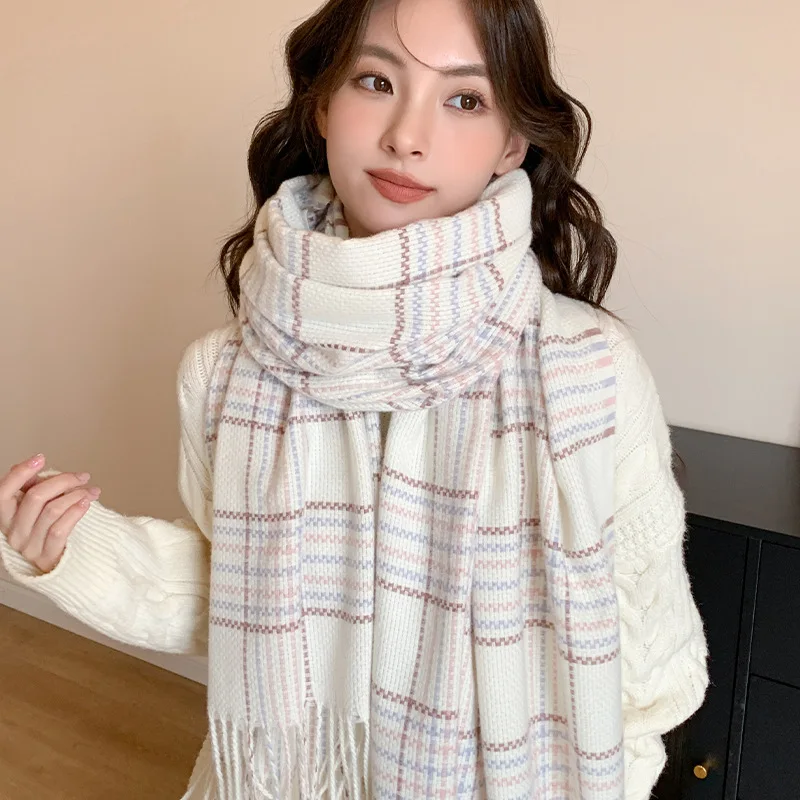 New Plaid Scarf Women's Fashion Autumn and Winter Thickened Warm Tassel Shawl Thickened and Lengthened Neck