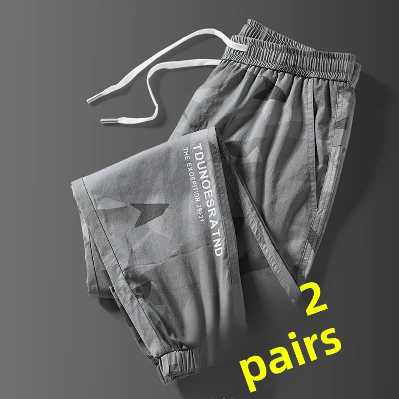 

Men's Casual Loose Fit Ice Silk Sportswear Summer Thin Qui Dry Nine-Tenths Camouflage Pants Youth Faion Straight Leg Trou...