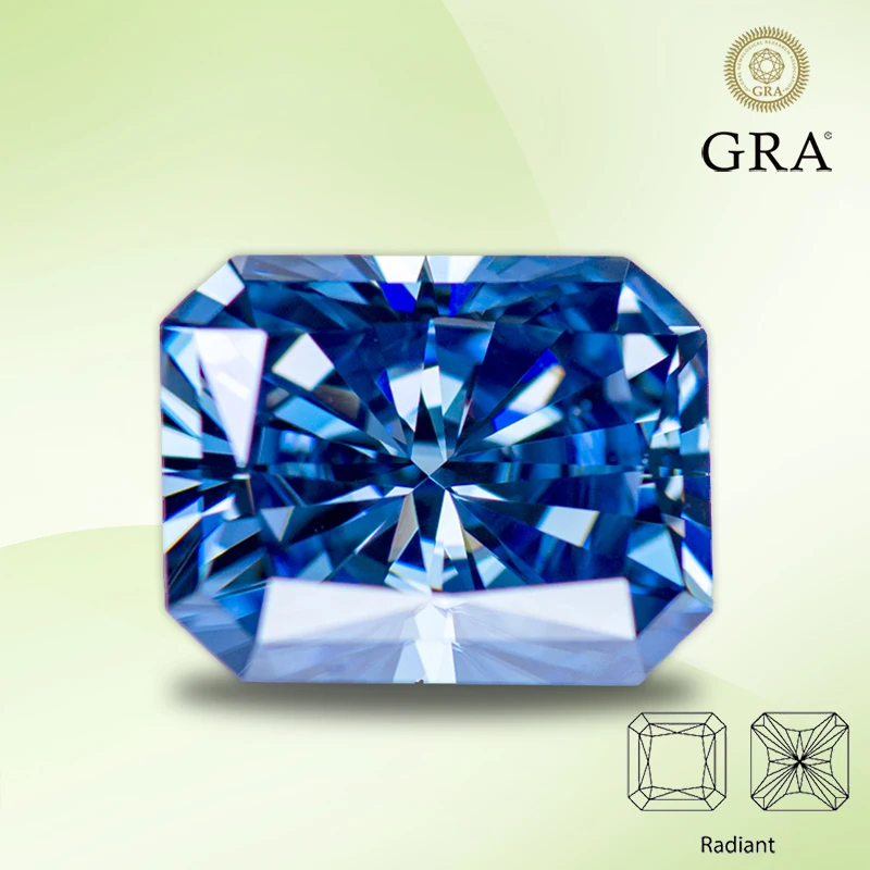 Moissanite Stone Primary Color Royal Blue Radiant Cut Gemstone Lab Synthetic Created Heat Diamond Jewelry with GRA Certificate