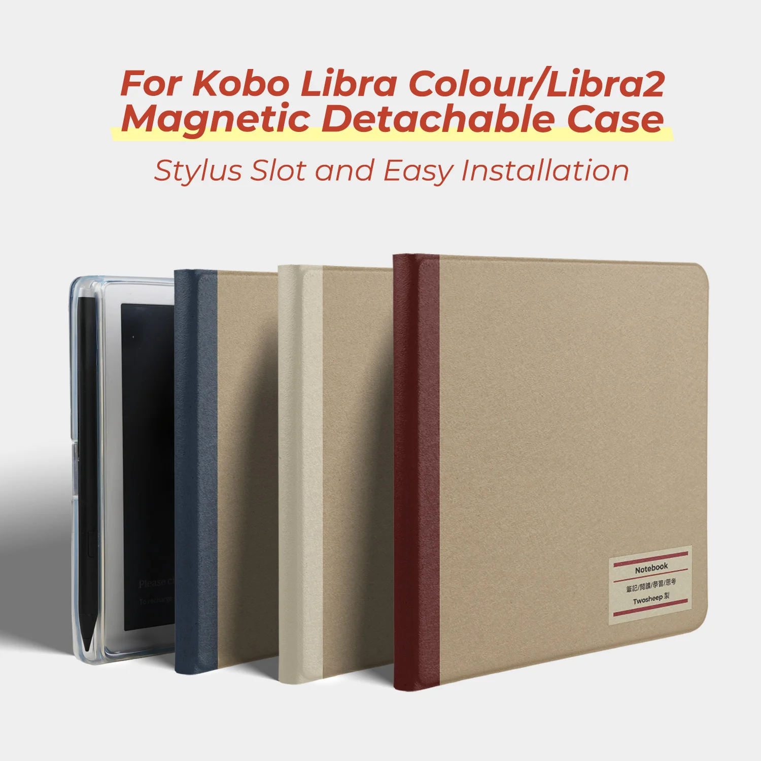 

Twosheep suit for Kobo Libra Colour Kobo Libra2 Magnetic Detachable Case Cover with Stylus Slot Clear Back Notebook Style