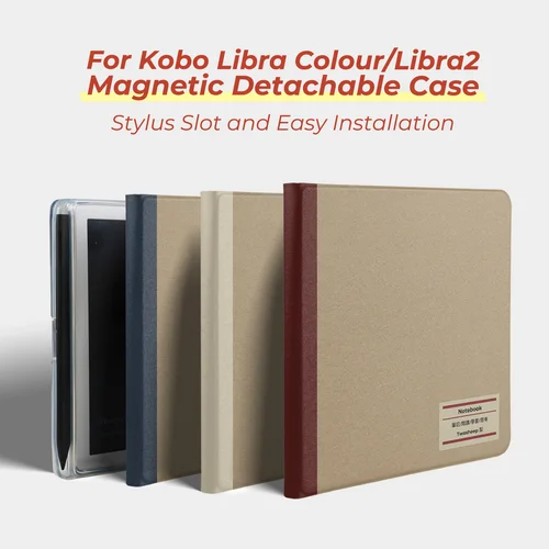 Imagen 1 del producto Funda magnética desmontable Twosheep para Kobo Libra Colour Kobo Libra2 con ranura para lápiz, parte trasera transparente, estilo cuaderno