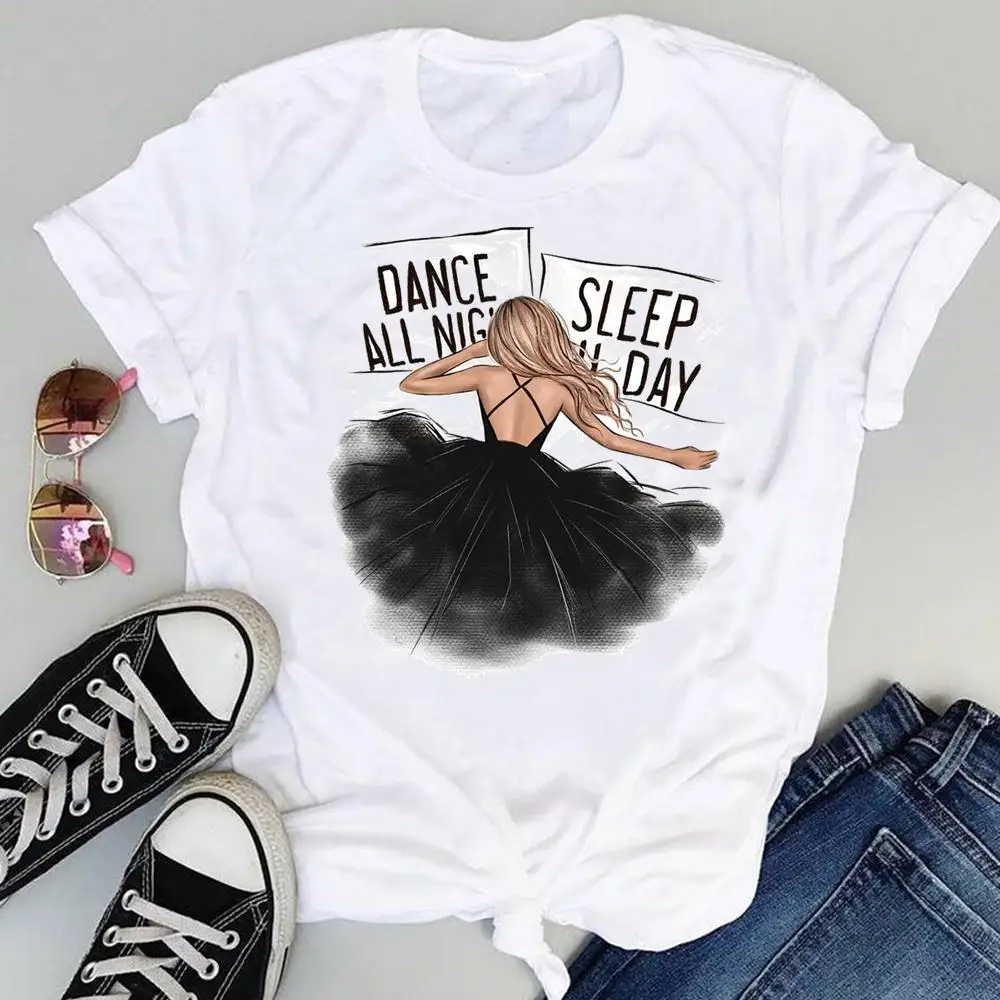 Women T-shirt 2022 Dance All Nigh Sleep All Day Fashion Trend T shirts female Tops Short Sleeve Casual Clothing Female Tee shirt