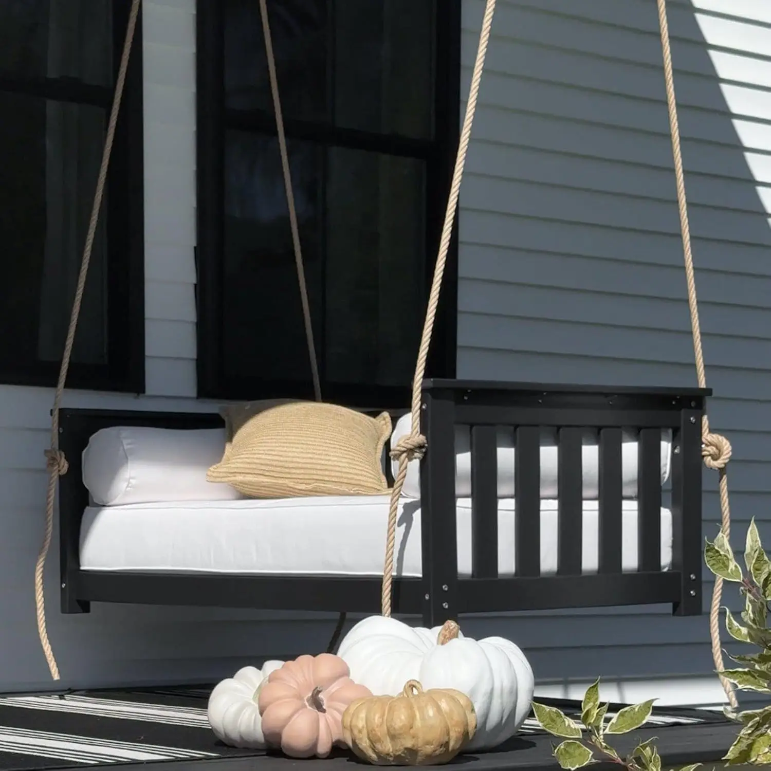 Beckett Heavy Duty Poly Daybed Swing in Black, Crib Size - Composite HDPE Porch Swing Bed Made from Recycled Plastic, Customized