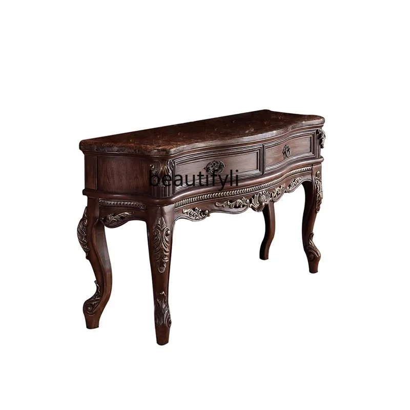 

European marble entrance cabinet high-end old all solid wood against the wall entrance table