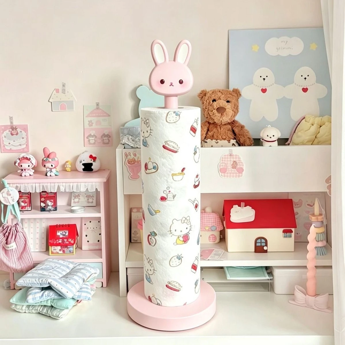 Cute Pink Bathroom Tissue Stand Rack, Kitchen Roll Paper Towel Holder, Table Vertical Napkins Rack, Bathroom Storage Shelfs
