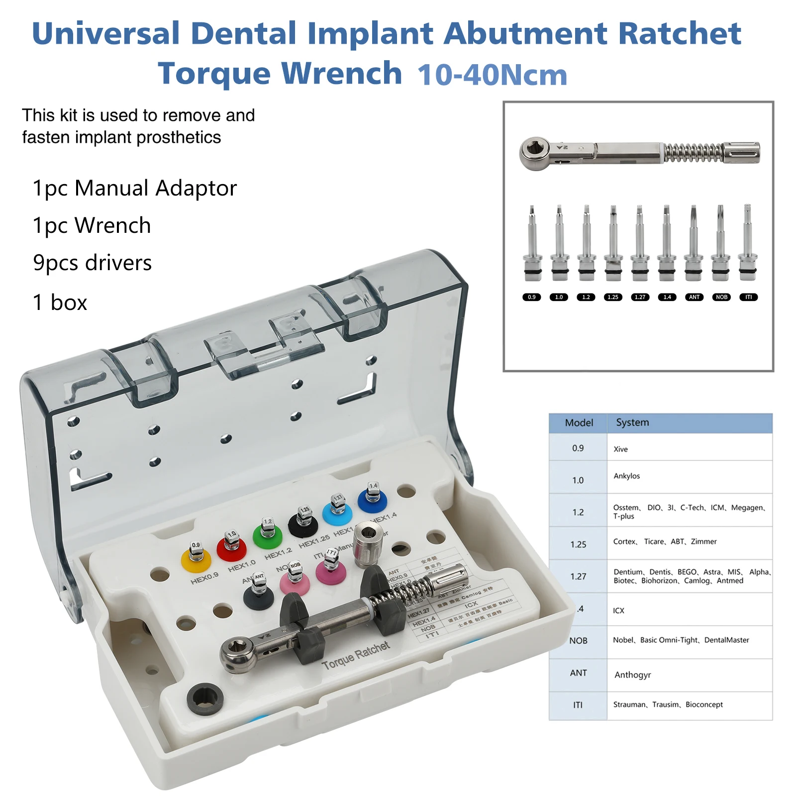 Universal Dental Implant Fixing Abutment Ratchet Torque Wrench Screwdriver Box Stainless Steel Dentistry Implant Repair Tools DT