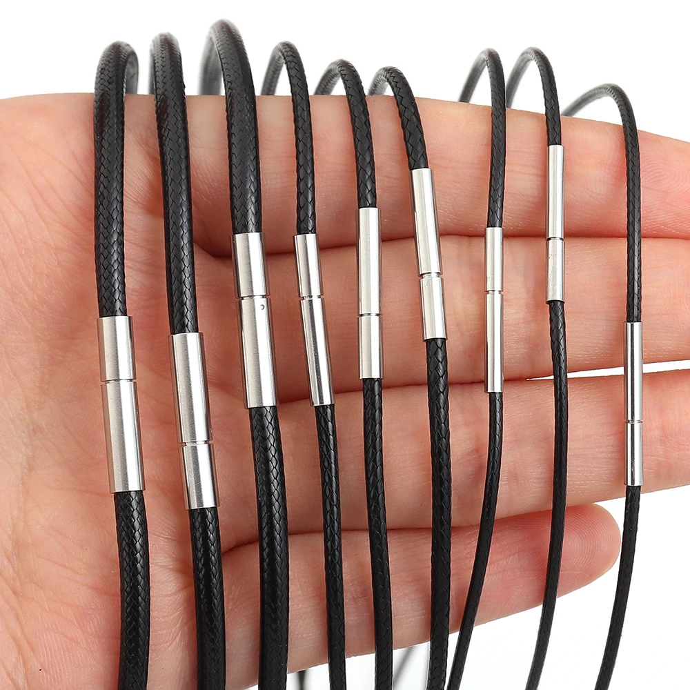 1 Strang Edelstahl-Reiskettenverschluss Wachsschnur Schwarzes Seil Halskette mit Verschluss für DIY Anhänger Schmuckherstellung Zubehör – Detail 2