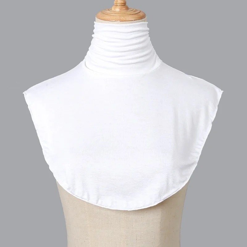 여성용 터틀넥 가짜 칼라 라마단 이슬람 히잡 연장 단색 목폴라 커버 하프탑 탈부착 가능 히잡 넥 워머