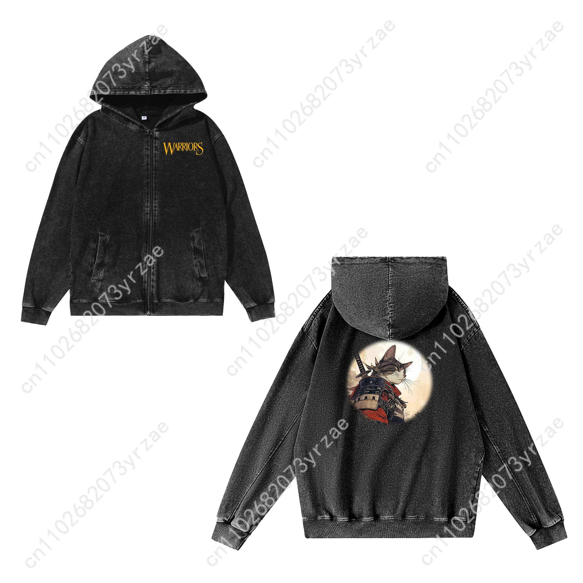 Sudadera con cremallera de guerrero de gato para hombre y mujer, sudaderas con capucha Retro para adolescentes, jersey Vintage, sudadera con bolsillo, chaqueta hecha a medida con cremallera completa