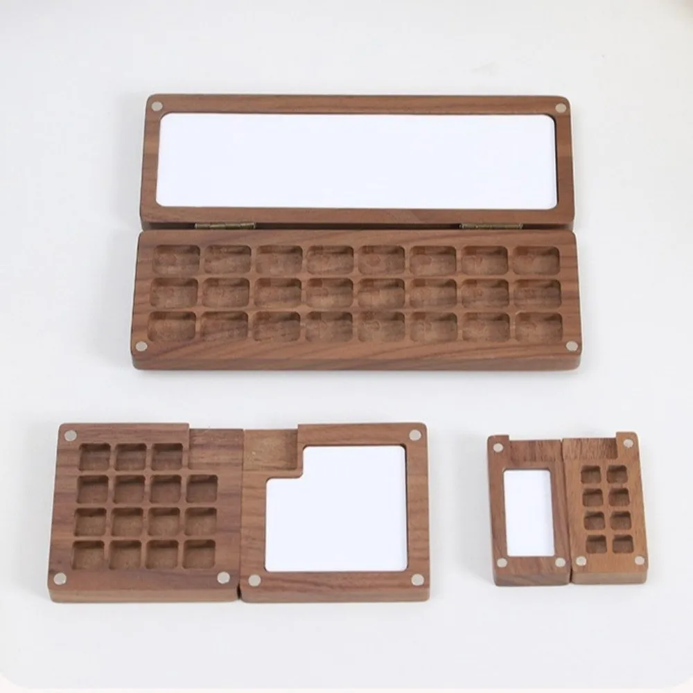 Mini Watercolor Painting Case Magnetic Lid 24 Grids Watercolor Paint Box Wooden Gouache Paint Storage Artist Travel Palette